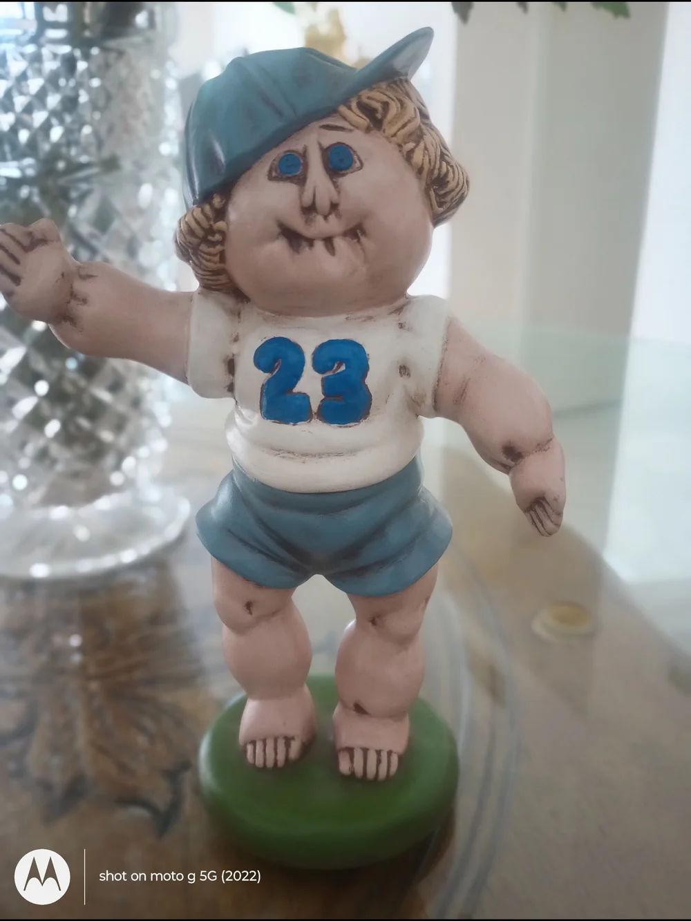 Vintage Cabbage Patch Ceramic Boy and Girl Figurines - Green and Blue
